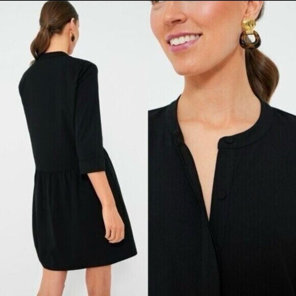 Tuckernuck Black Stretch Crepe Royal Shirt Dress 3/4 Sleeves- Small - Picture 5 of 16